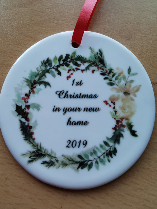 Ceramic Round Decoration Ornament - christmas in new home - whitworthprints