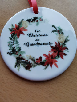 Ceramic Round Decoration Ornament - 1st_christmas_as_grandparents - whitworthprints