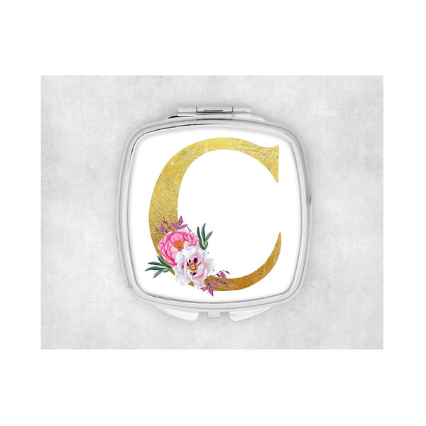 Gold Inital Square compact mirror. - whitworthprints