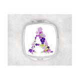 Purple Flower Inital Square compact mirror. - whitworthprints