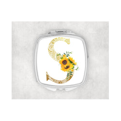 Sunflower Inital Square compact mirror. - whitworthprints